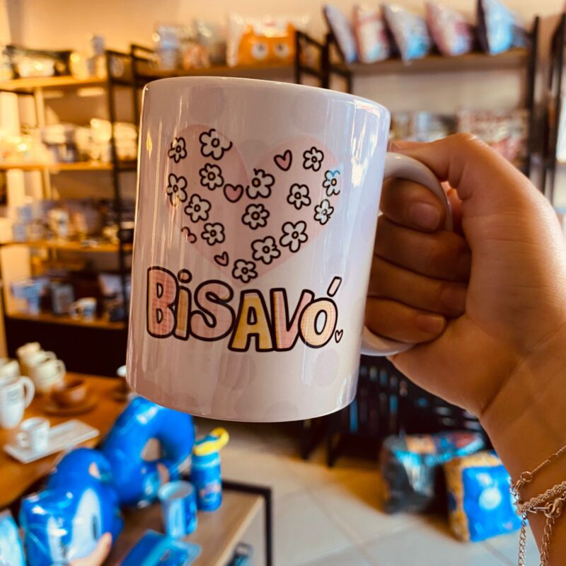 Caneca Porcelana Bisavó Coração Florido-Amor, Ternura, Carinho.