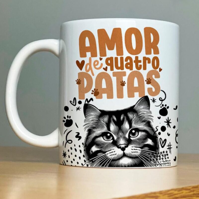 Caneca Porcelana Amor de quatro patas - gato