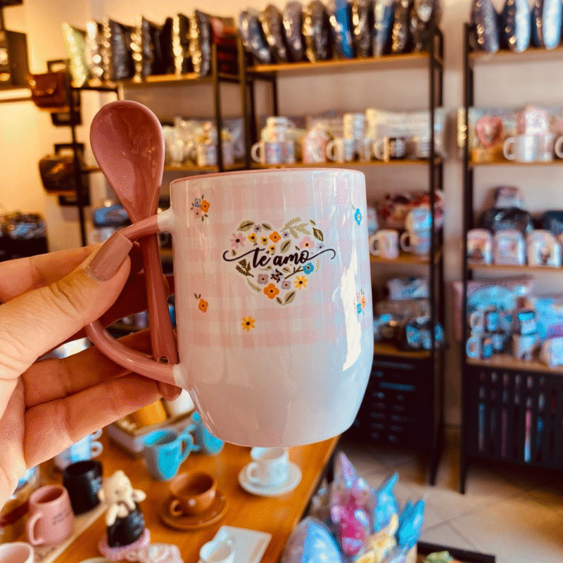 Caneca com Colher “Te amo”