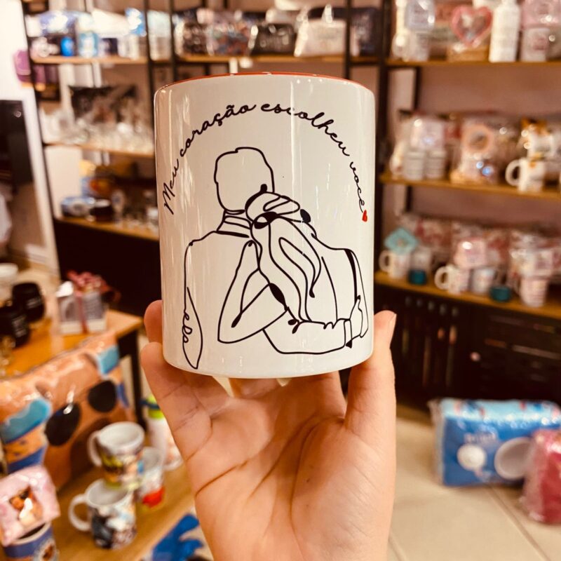 Caneca Porcelana Alça Coração Meu coração escolheu você!