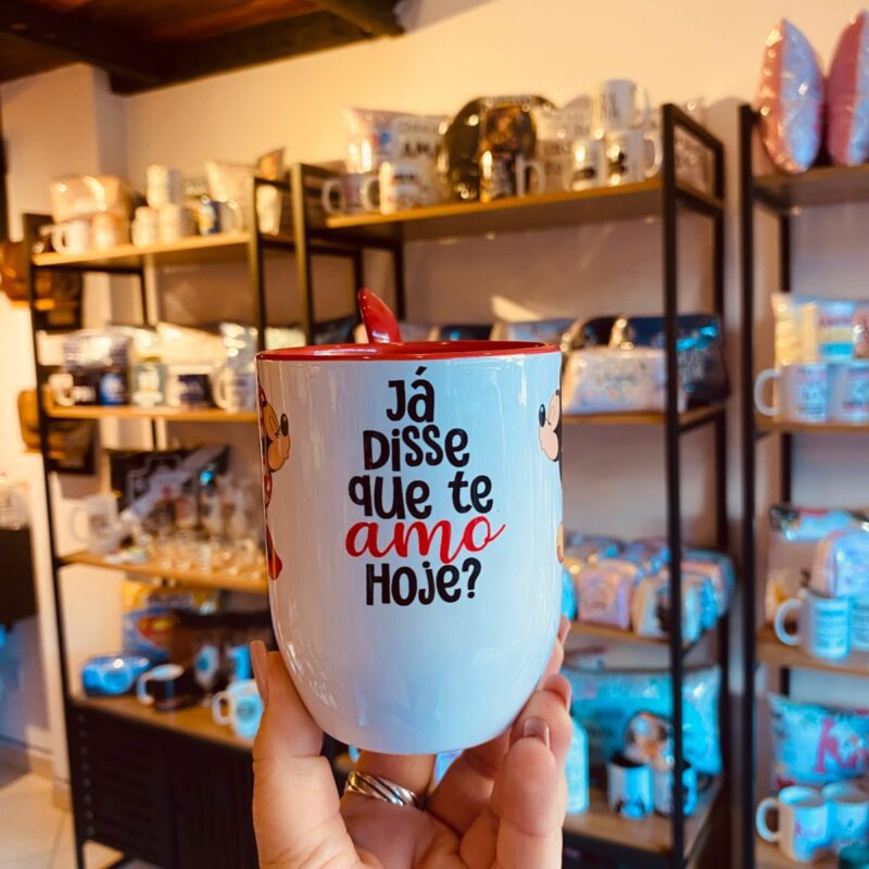Caneca Porcelana com colher: Já disse que te amo hoje? Mickey e Minnie
