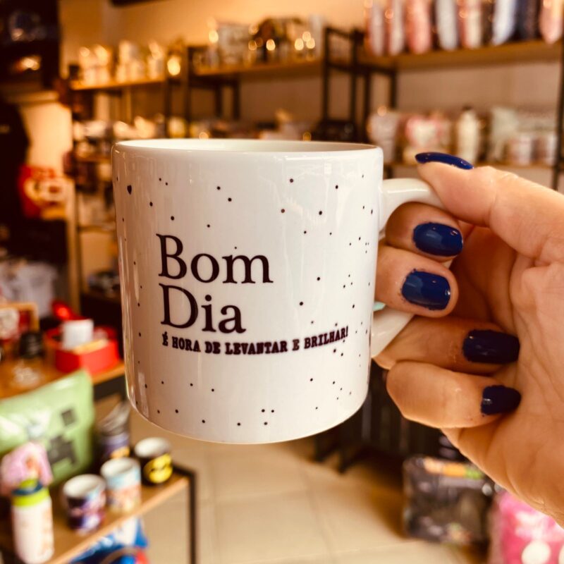 Mini Caneca Porcelana Bom Dia é hora de levantar e brilhar!