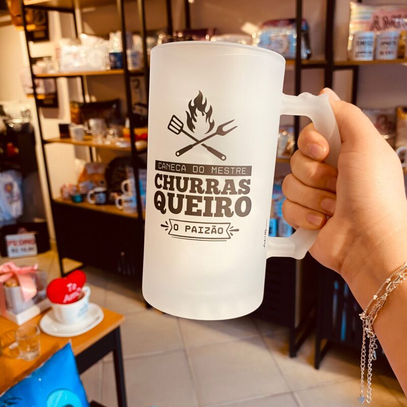 Caneca Chopp Vidro Jateado  Mestre churrasqueiro o Paizão!