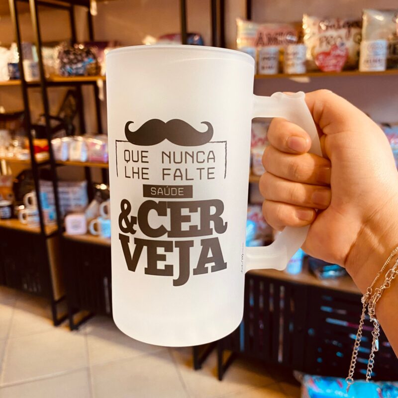 Caneca Chopp Vidro Jateado  Que nunca te falte saúde e Cerveja!