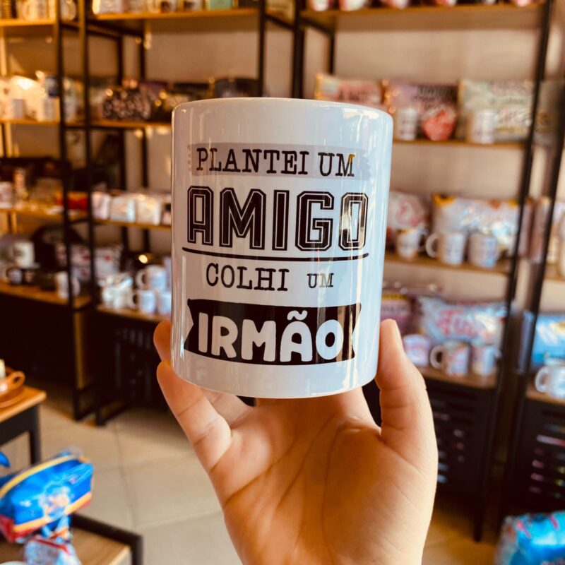 Caneca Porcelana "Plantei um Amigo colhi um irmão"