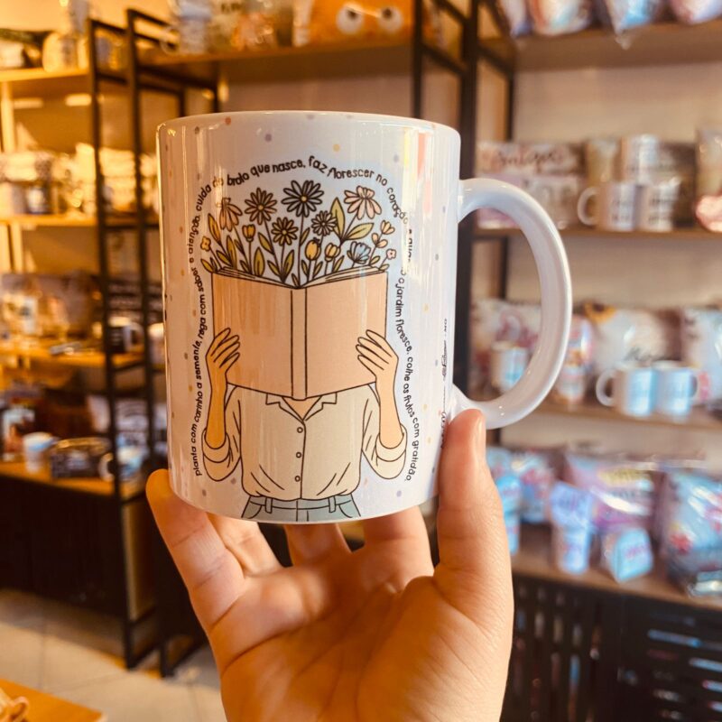 Caneca Porcelana Professora por amor - Livro com flores