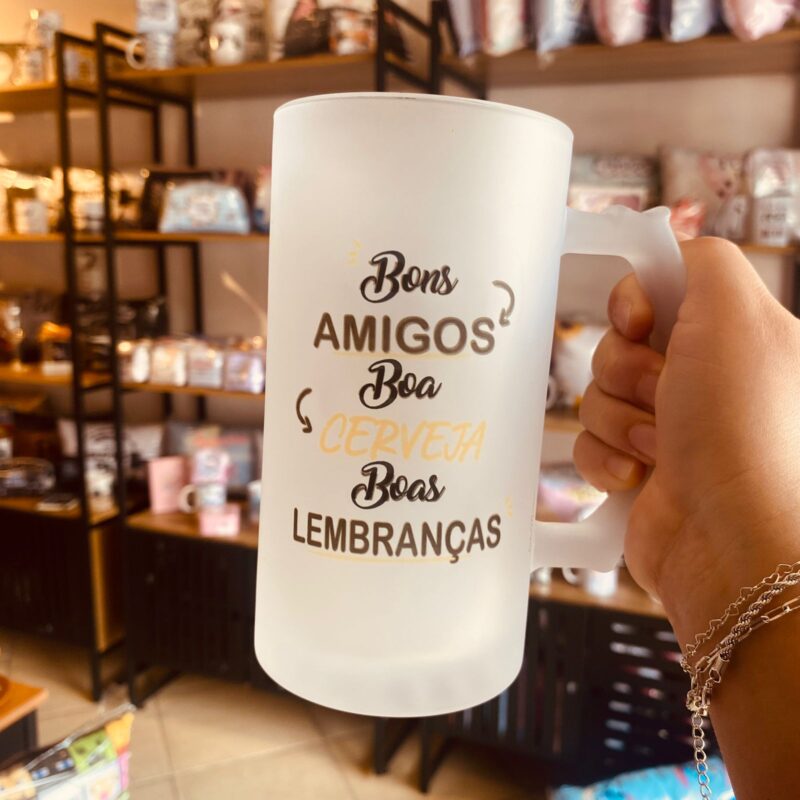 Caneca Chopp Vidro Jateado  Bons amigos,boa cerveja, boas lembranças!