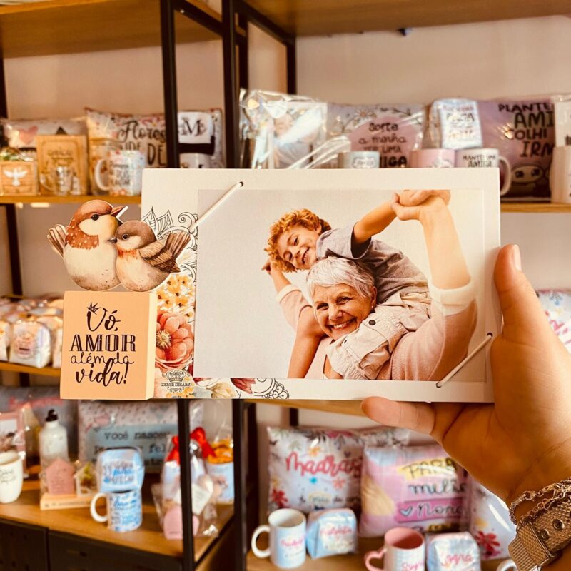 P21420 PORTA-RETRATO COM ELÁSTICO E CUBO VÓ AMOR ALÉM DA VIDA...PASSARINHHO