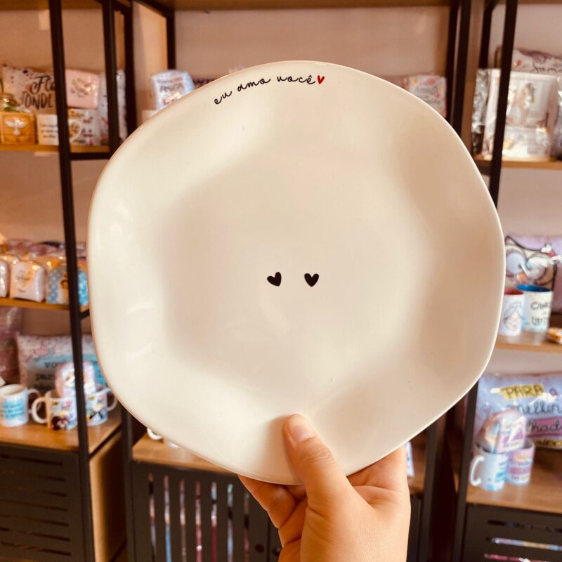 Prato de sobremesa em porcelana Eu amo você!