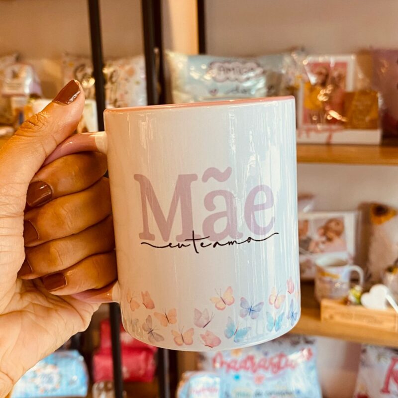 Caneca Porcelana Mãe eu te amo Borboletas