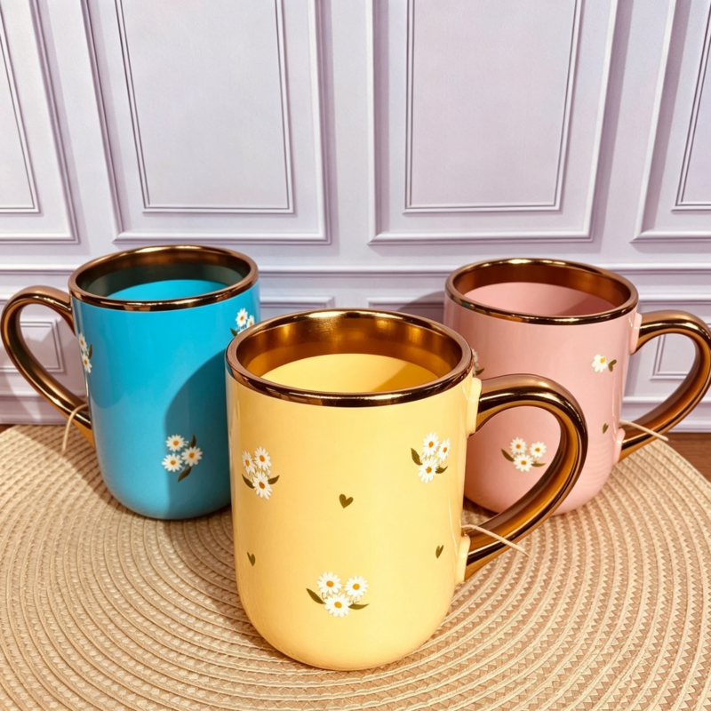 Caneca Porcelana Imperial Bordas Dourada