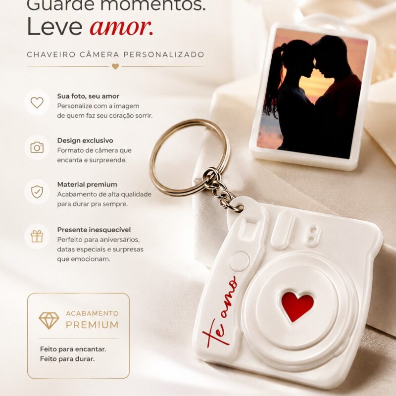 Chaveiro Porta Fotos Máquina Fotográfica Retrô