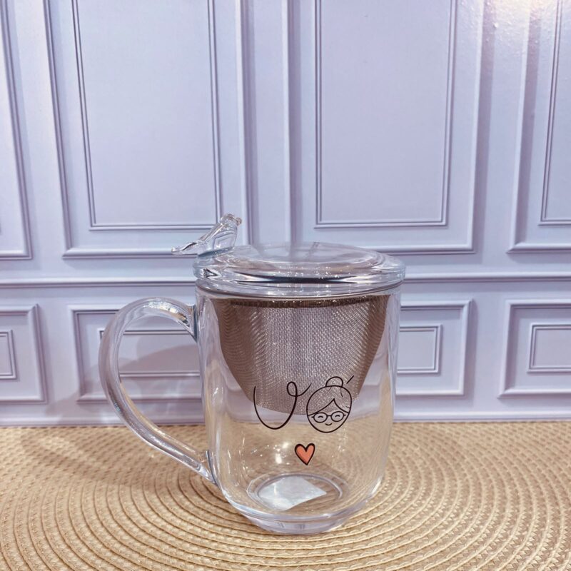 Caneca de Vidro com filtro e tampa (Bird)