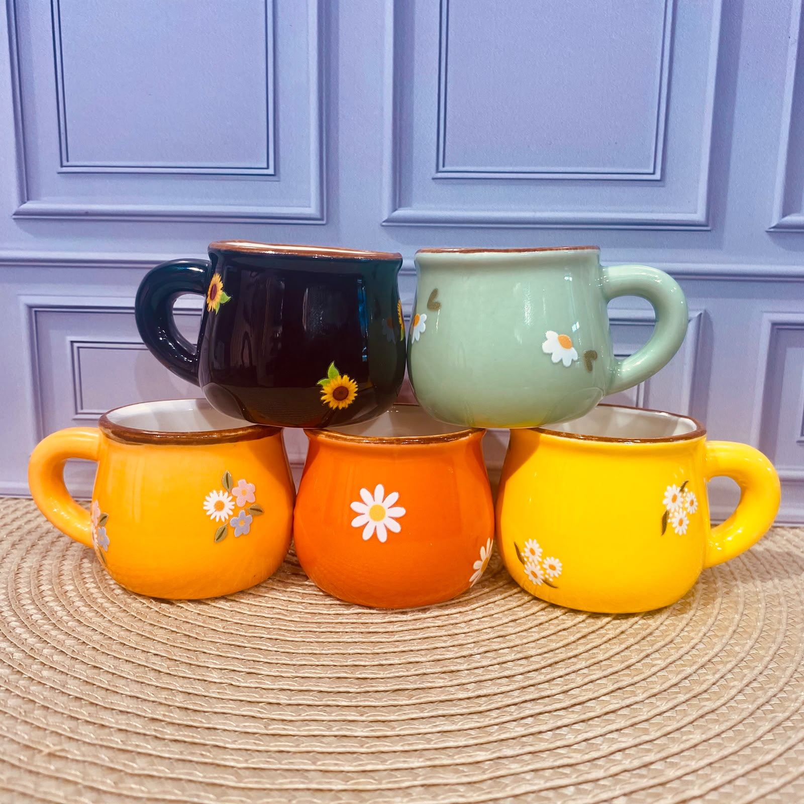 Mini Caneca Porcelana Colorida Floral 50ml